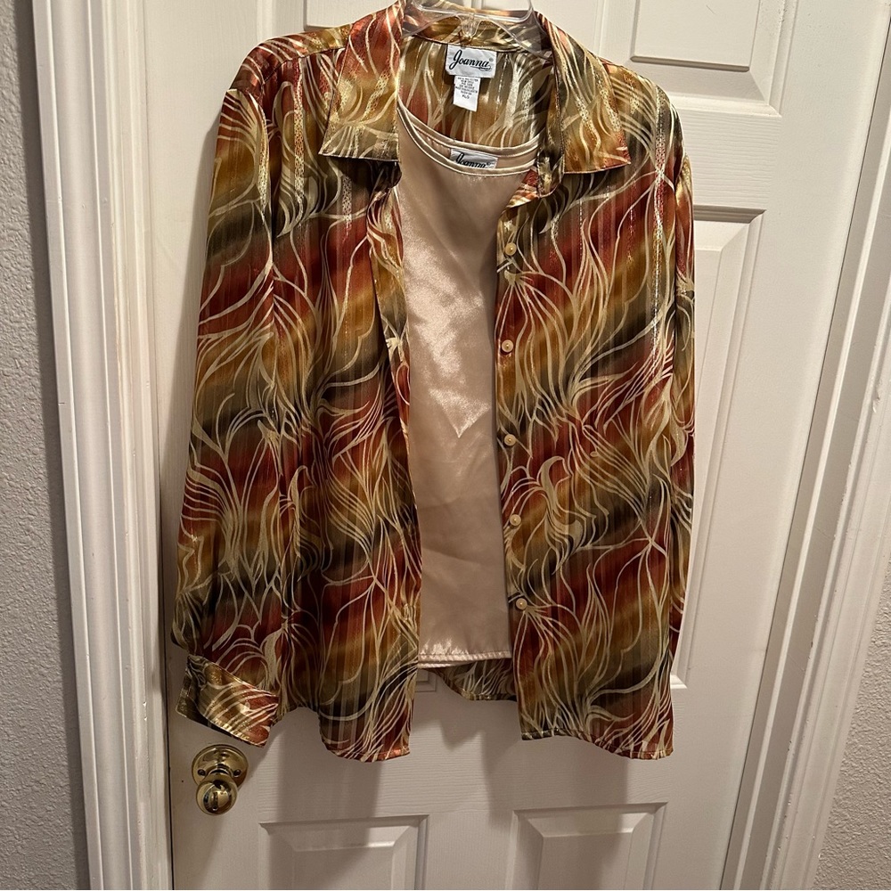 Joanna Shimmering Gold Two Piece Blouse Size XLG.
